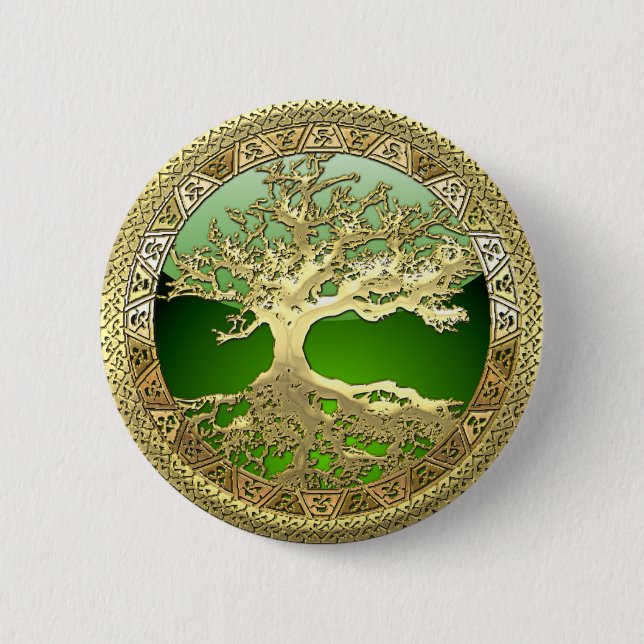 [91] Golden keltischer Lebensbaum [3D] Button (Vorderseite)