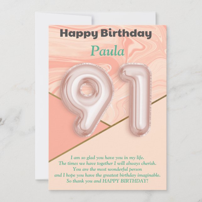 91-jährige Mädchen Happy Birthday Card (Vorderseite)