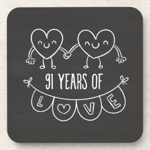 91. Jubiläum Geschenk Chalk Herzen Getränkeuntersetzer