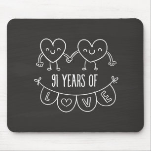 91. Jubiläum Geschenk Chalk Herzen Mousepad