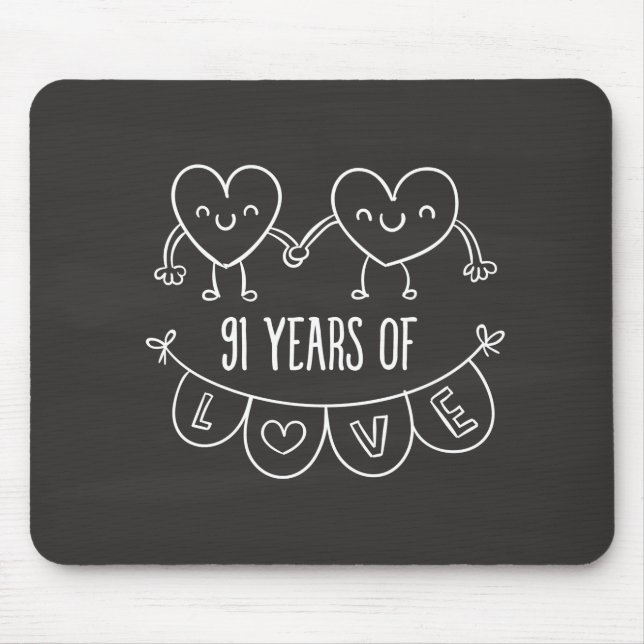 91. Jubiläum Geschenk Chalk Herzen Mousepad (Vorne)