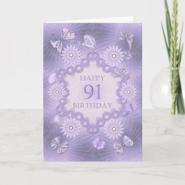 91e anniversaire carte avec fleurs de lavande (Devant)
