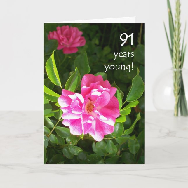 91e carte d'anniversaire - Roses roses (Devant)