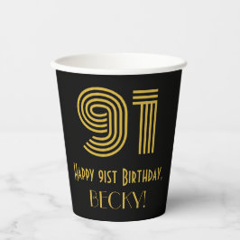 91st Birthday: Art Deco Inspired Look “91” & Name Pappbecher
