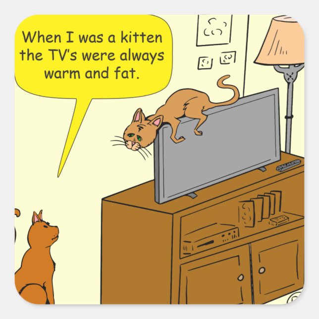 929 Thin TV und Katz Cartoon Quadratischer Aufkleber (Vorderseite)
