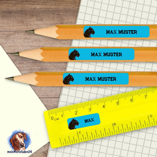 92 DIY Stifteaufkleber blau - Schwarzer Panther   Rechteckiger Aufkleber (92 DIY Stifteaufkleber zum selber ausschneiden - Motiv: Schwarzer Panther - blau)