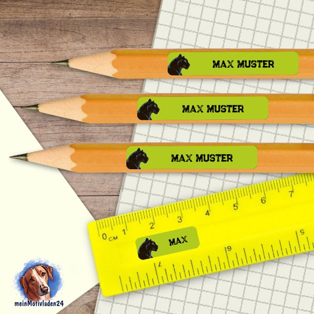 92 DIY Stifteaufkleber grün - Schwarzer Panther   Rechteckiger Aufkleber (92 DIY Stifteaufkleber zum selber ausschneiden - Motiv: Schwarzer Panther - grün)