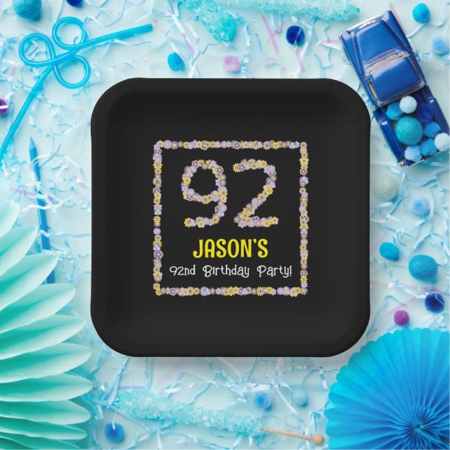 92. Geburtstag: Blumennummer, Individuelle Name, B Pappteller (Party)