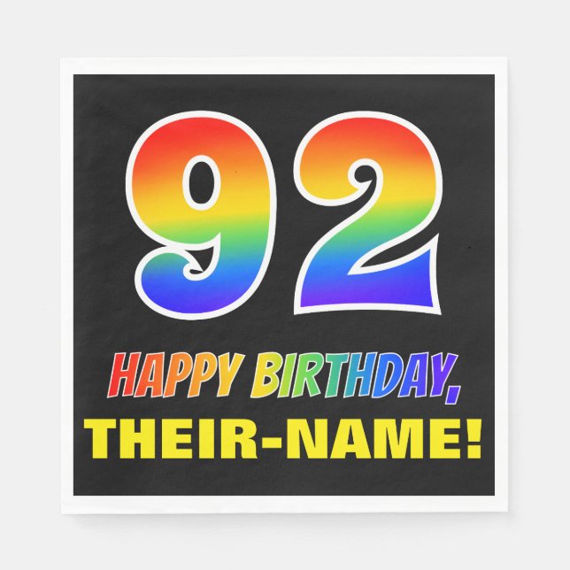 92. Geburtstag: Bold, Fun, Simple, Rainbow 92 Serviette (Vorderseite)