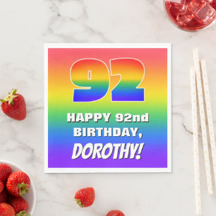 92. Geburtstag: Farbiges, lustiges Regenbogenmuste Serviette
