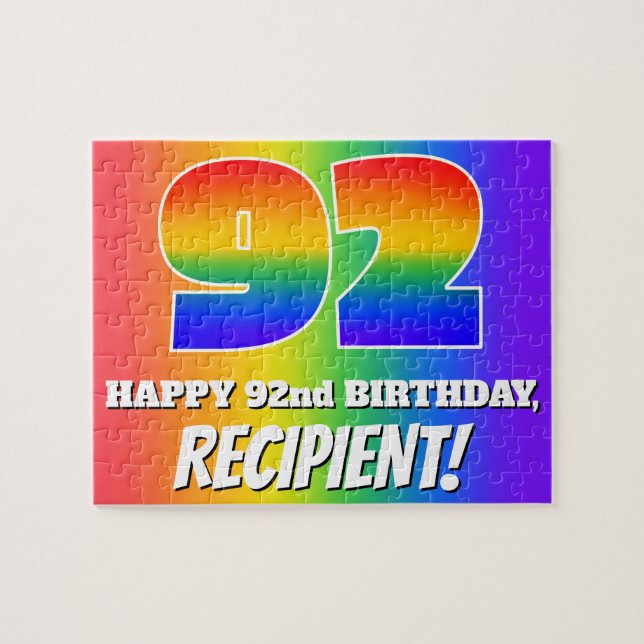 92. Geburtstag — mehrfarbiges Regenbogenmuster "92 (Horizontal)