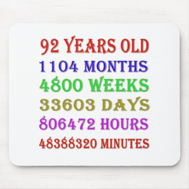 92. Geburtstag - Meilensteine Mousepad (Vorne)
