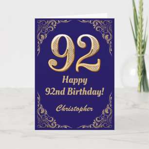 92. Geburtstag Navy Blue und Gold Glitzer Frame Karte
