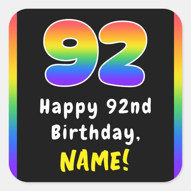 92. Geburtstag: Rainbow Spectrum # 92, Individuell Quadratischer Aufkleber (Vorderseite)