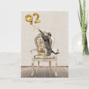 92. Geburtstagsballons und getigerte Katze Karte