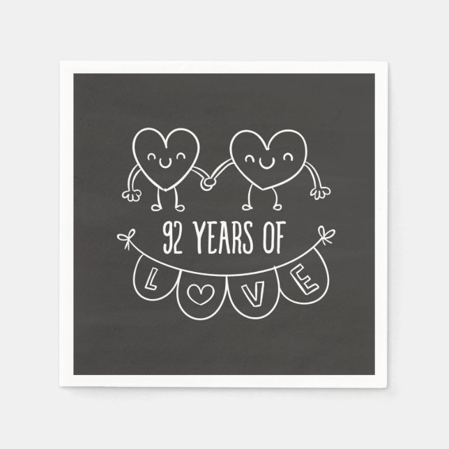92. Jubiläum Geschenk Chalk Herzen Serviette (Vorderseite)