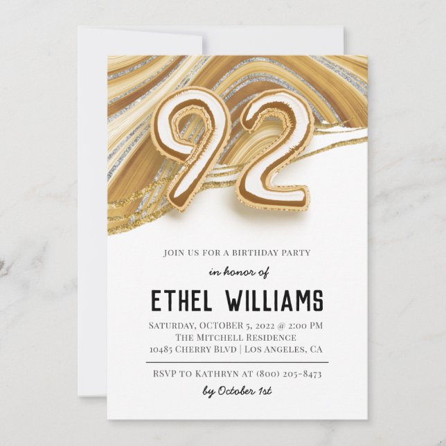 92e anniversaire de fête Invitation (Devant)