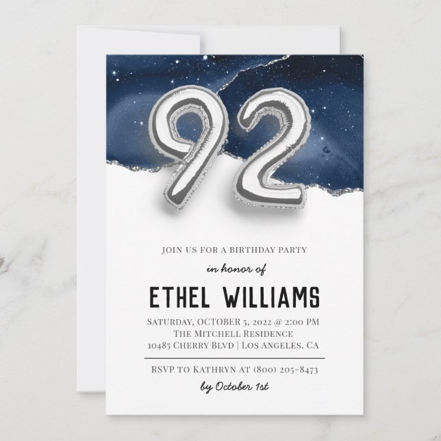 92e anniversaire de fête Invitation (Devant)