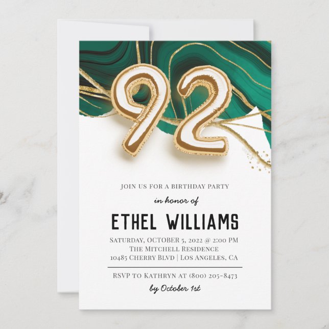 92e anniversaire de fête Invitation (Devant)