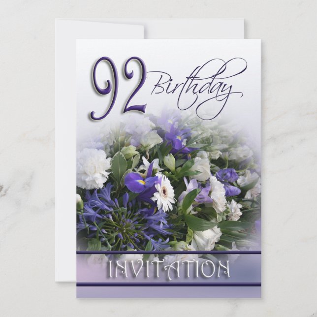 92e anniversaire Invitation à la fête - Bouquet bl (Devant)