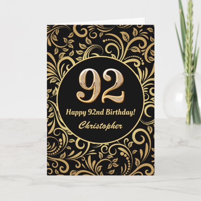 92e anniversaire Modèle floral noir et or (Devant)