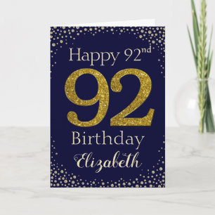 92nd Birthday Golden Glitter Card Karte