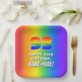 93. Geburtstag: Farbiges, lustiges Regenbogenmuste Pappteller