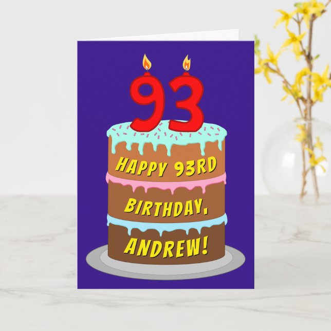 93. Geburtstag: Fun Cake and Candles + Individuell Karte (Gelbe Blume)