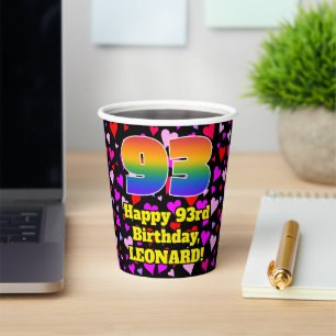 93. Geburtstag: Loving Hearts Pattern, Rainbow 93 Pappbecher