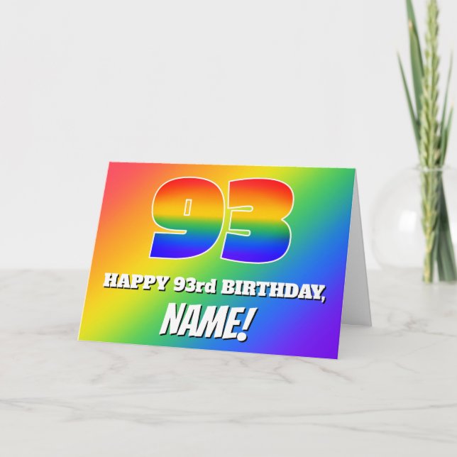 93. Geburtstag: mehrfarbiges Regenbogenmuster # 93 Karte (Vorderseite)