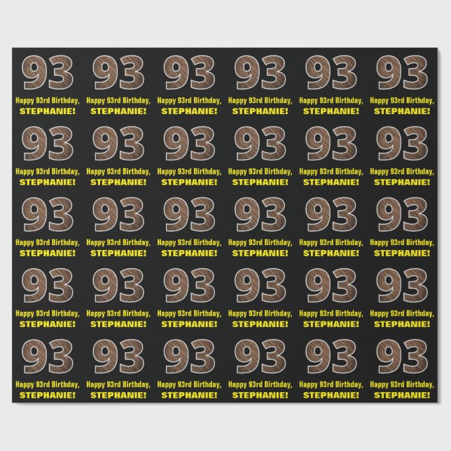 93. Geburtstag: Name & Imitate Holzkörnchen Muster Geschenkpapier (Flach)