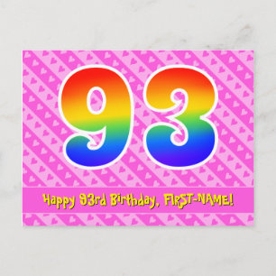 93. Geburtstag: Rosa Streifen & Herzen, Regenbogen Postkarte