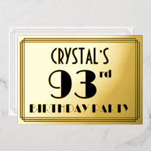 93. Geburtstagsparty — Art Deco Look "93" + Name Folieneinladung