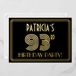 93. Geburtstagsparty — Art Deco Style "93" + Name Folieneinladung