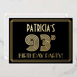 93. Geburtstagsparty — Art Deco Style "93" + Name Folieneinladung