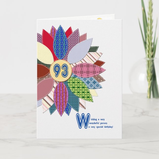 93 Jahre alt, geheftete Blume Geburtstag Karte (Vorderseite)