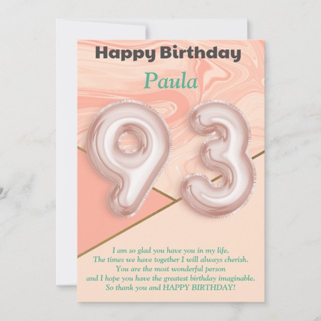 93-jährige Mädchen Happy Birthday Card (Vorderseite)