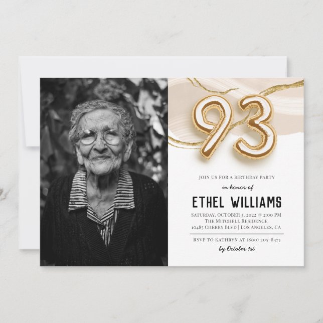 93e anniversaire de fête Invitation (Devant)