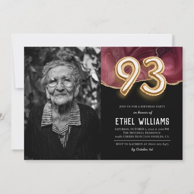 93e anniversaire de fête Invitation (Devant)
