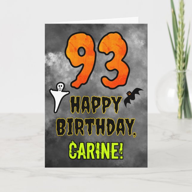 93rd Birthday: Eerie Halloween Theme + Custom Name Karte (Vorderseite)