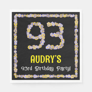 93rd Birthday: Floral Flowers Number, Custom Name Serviette