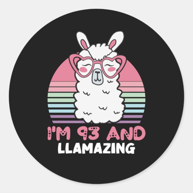 93rd Birthday Llamazing Llama 93 Year Old Birthday Runder Aufkleber (Vorderseite)