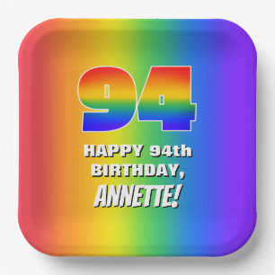 94. Geburtstag: Farbenfroh, Fun Rainbow Pattern # Pappteller