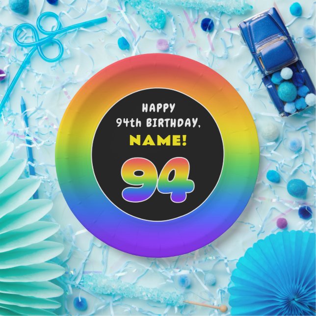 94. Geburtstag: Farbiger Regenbogen Nr. 94, Indivi Pappteller (Party)