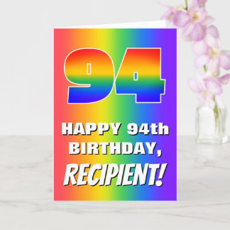 94. Geburtstag: Farbiges, lustiges Regenbogenmuste Karte