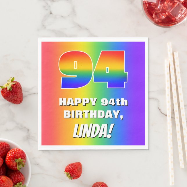 94. Geburtstag: Farbiges, lustiges Regenbogenmuste Serviette (Beispiel)