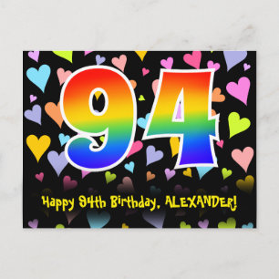 94. Geburtstag: Fun Hearts Pattern, Regenbogen 94 Postkarte