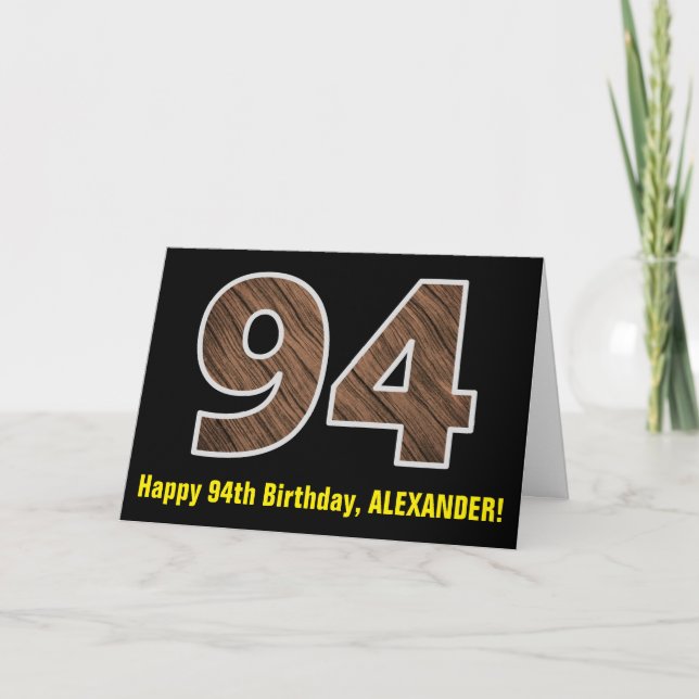 94. Geburtstag: Name + Imitate Holzkörnchen Muster Karte (Vorderseite)
