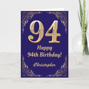 94. Geburtstag Navy Blue und Gold Glitzer Frame Karte