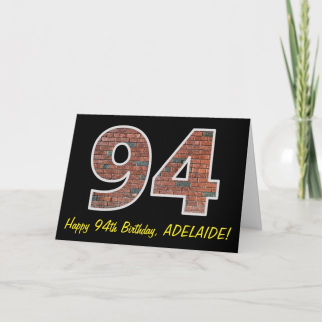 94. Geburtstag - Ziegelmauermuster "94" mit Name Karte (Vorderseite)